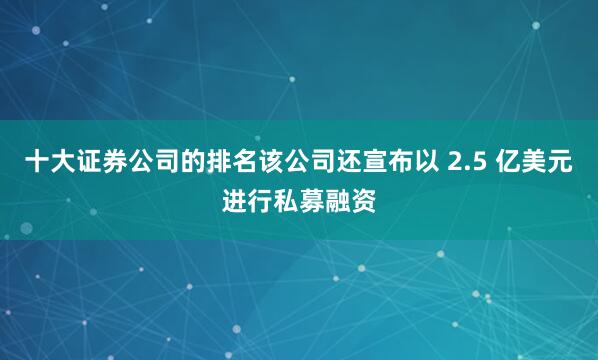 十大证券公司的排名该公司还宣布以 2.5 亿美元进行私募融资